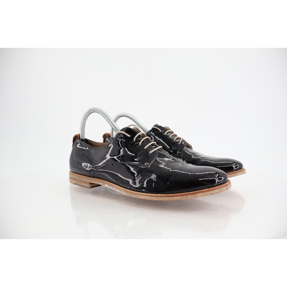 AGL Italy Women's Loafer Size 39.5 9.5 Black Leather Lace Up Loafer Flat Shoes